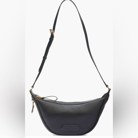 Tom Ford Black Crescent Leather Crossbody Sling Bag NWT - Picture 1 of 9